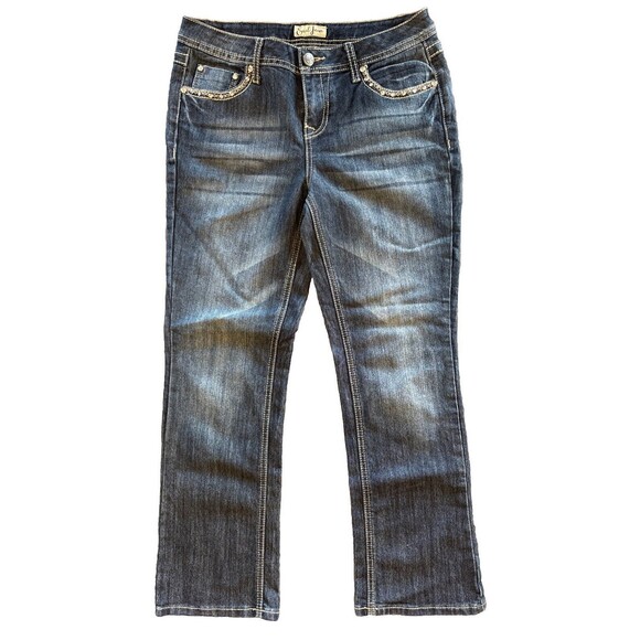 Earl Womens Embellished Blue Jeans 6P Denim Faded Dark Wash Straight Leg EUC - Picture 1 of 16